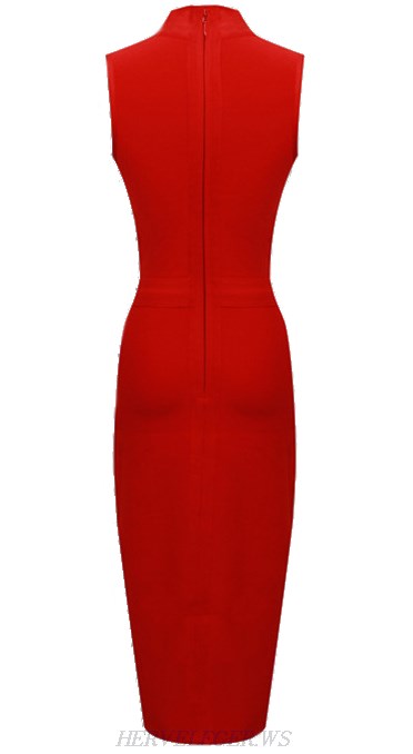 Herve Leger Red High Neck Bandage Dress