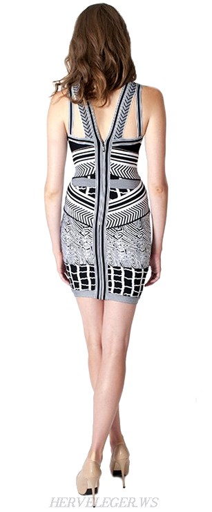 Herve Leger Monochrome Jacquard Halter Cutout Bandage Dress