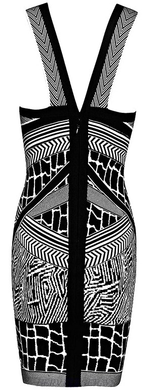 Herve Leger Monochrome Jacquard Halter Cutout Bandage Dress