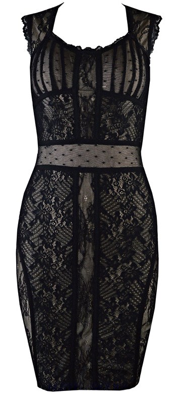 Herve Leger Black Lace Bandage Dress