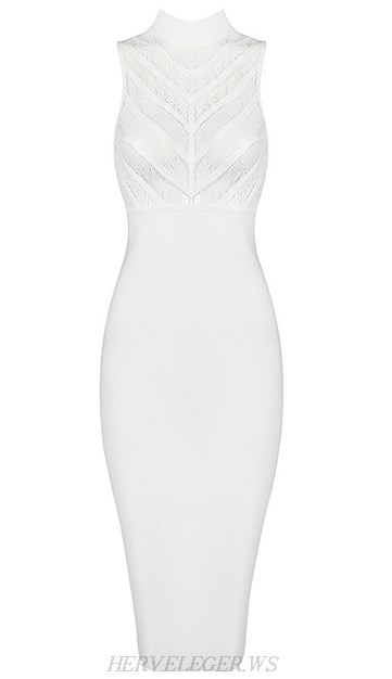 Herve Leger White Lace Bandage Dress