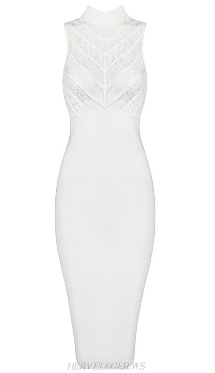 Herve Leger White Lace Bandage Dress