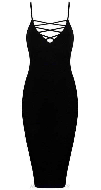 Herve Leger Black Lace Up Bandage Dress