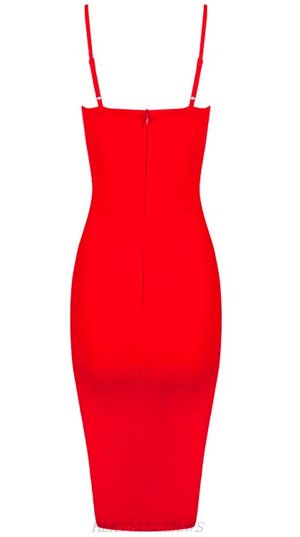 Herve Leger Red Lace Up Bandage Dress