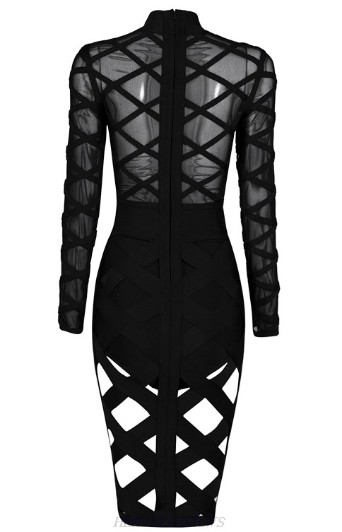 Herve Leger Black Long Sleeve Cut Out Dress