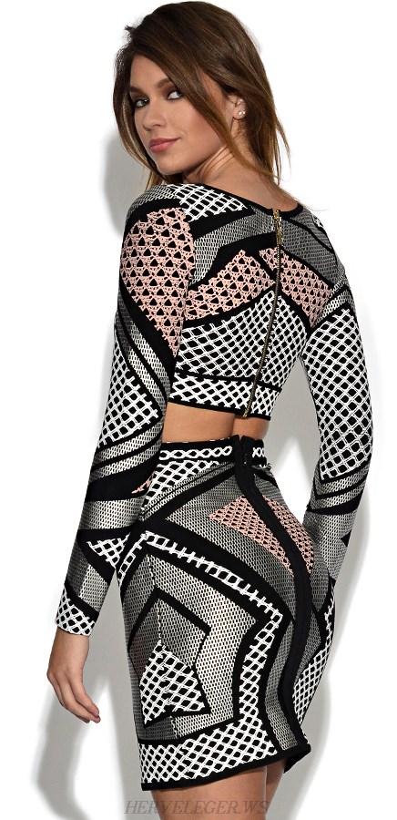 Herve Leger Long Sleeve Pattern Two Piece Bandage Dress