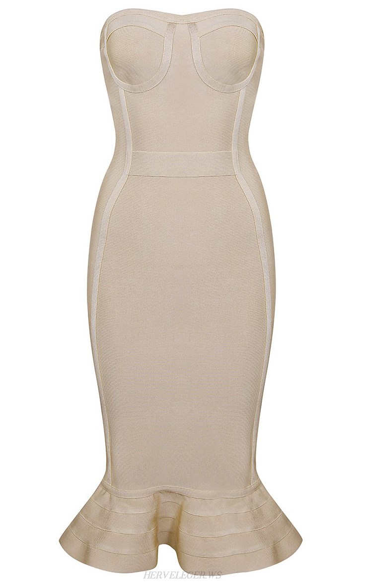 Herve Leger Nude Mermaid Bandeau Bandage Dress