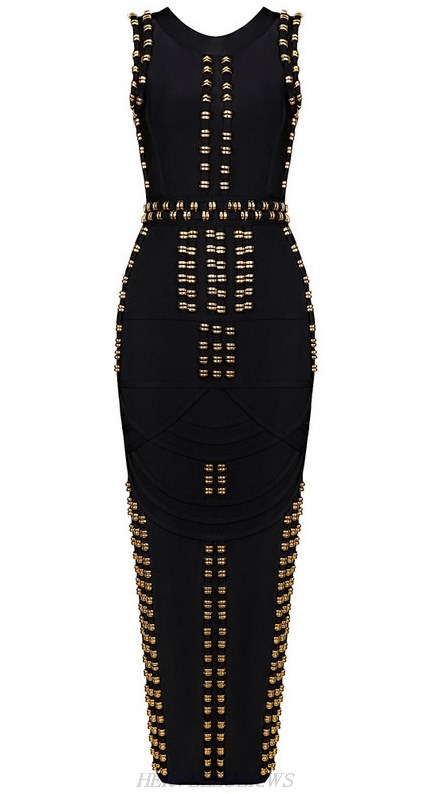 Herve Leger Black Metallic Applique Bandage Gown