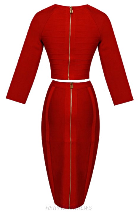 Herve Leger Red Two Piece Bandage Dress