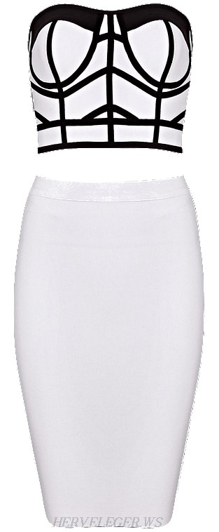 Herve Leger White Monochrome Bandeau Bandage Two Piece Dress