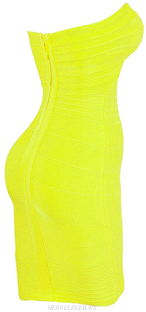 Herve Leger Yellow Sweetheart Bandeau Bandage Dress