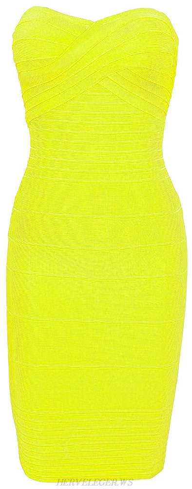 Herve Leger Yellow Sweetheart Bandeau Bandage Dress