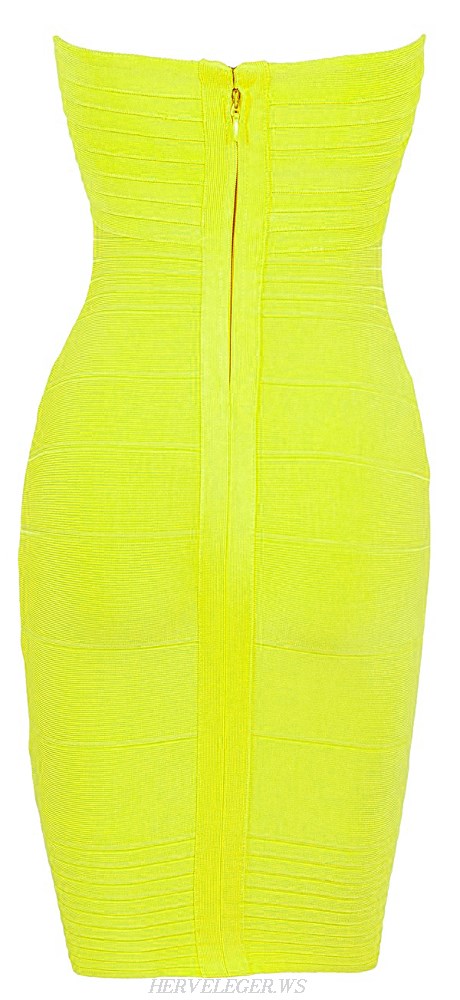 Herve Leger Yellow Sweetheart Bandeau Bandage Dress