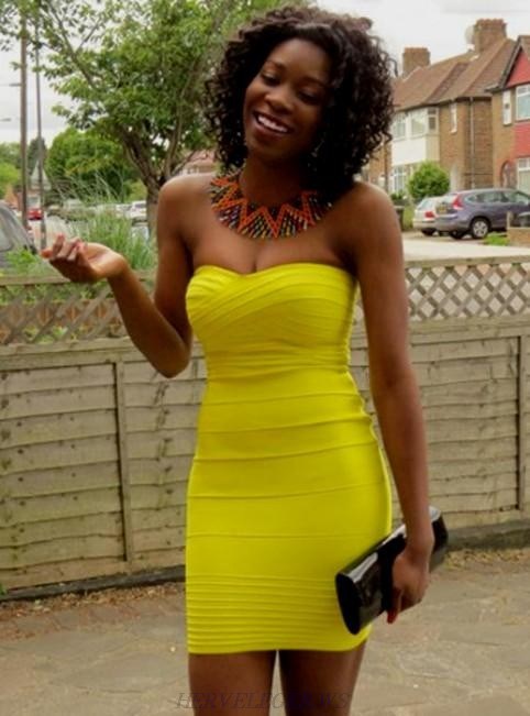 Herve Leger Yellow Sweetheart Bandeau Bandage Dress