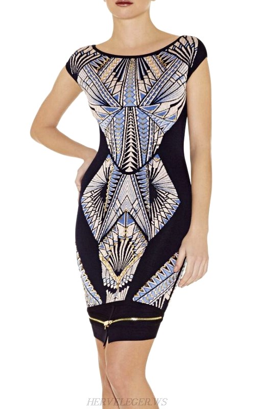 Herve Leger Tattoo Jacquard Bandage Dress