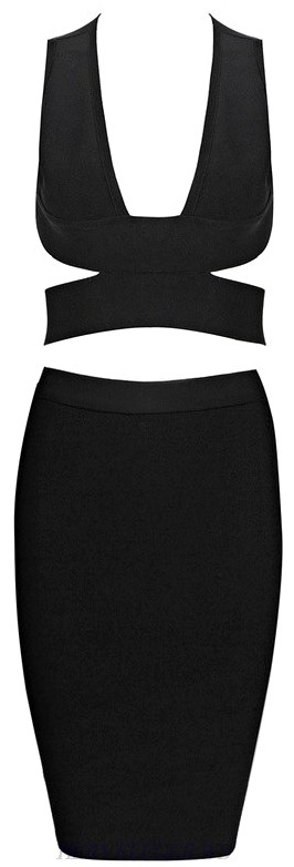 Herve Leger Black Two Piece Bandage Dress