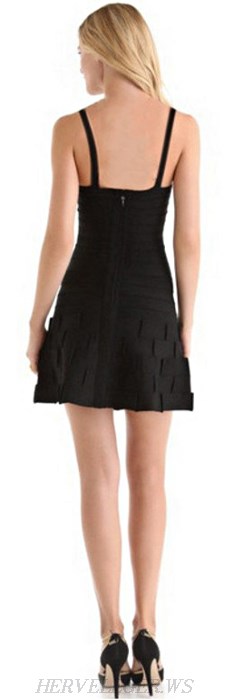 Herve Leger Black V Neck A Line Bandage Dress