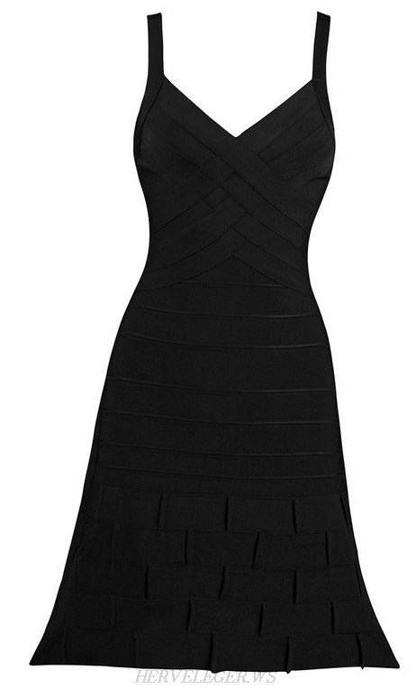 Herve Leger Black V Neck A Line Bandage Dress