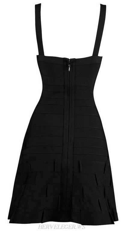 Herve Leger Black V Neck A Line Bandage Dress