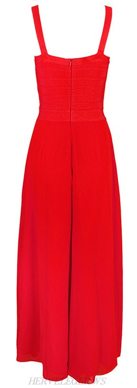 Herve Leger Red V Neck A Line Gown