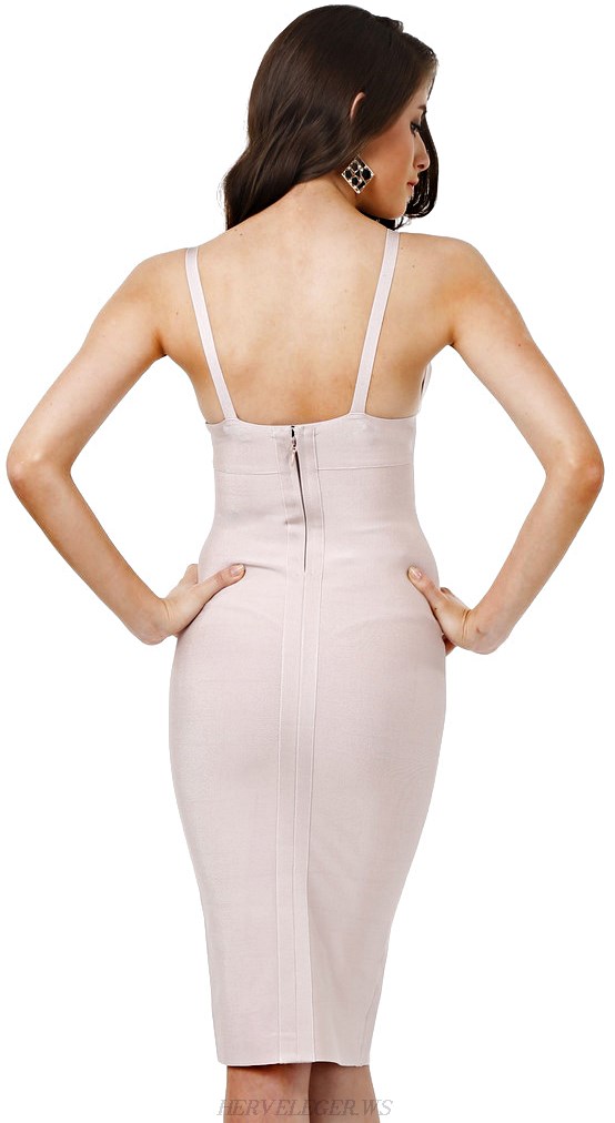 Herve Leger Nude V Neck Bandage Dress