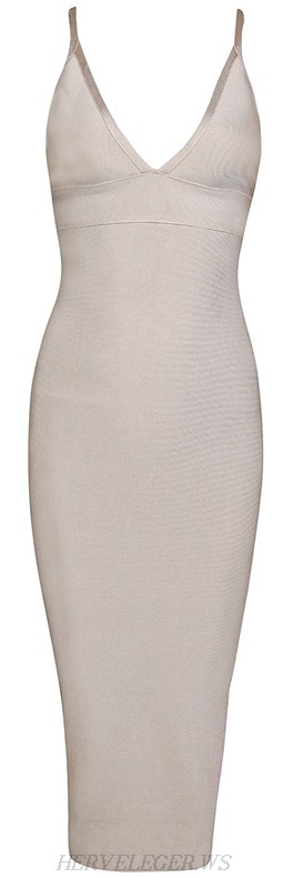 Herve Leger Nude V Neck Bandage Dress