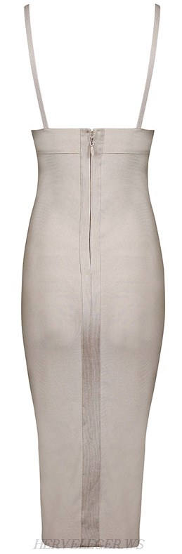 Herve Leger Nude V Neck Bandage Dress