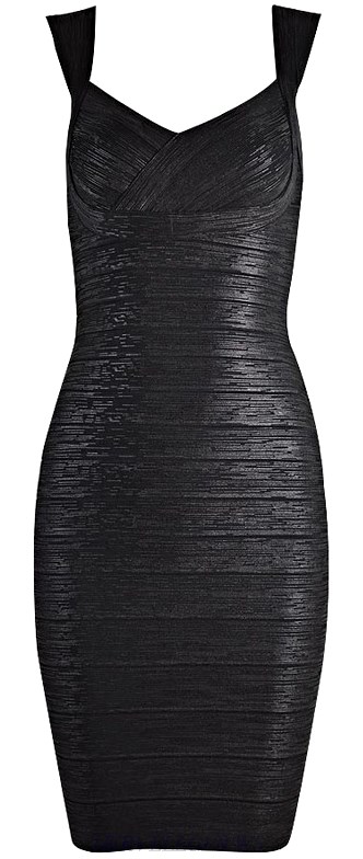 Herve Leger Black Woodgrain Foil Print Signature Bandage Dress