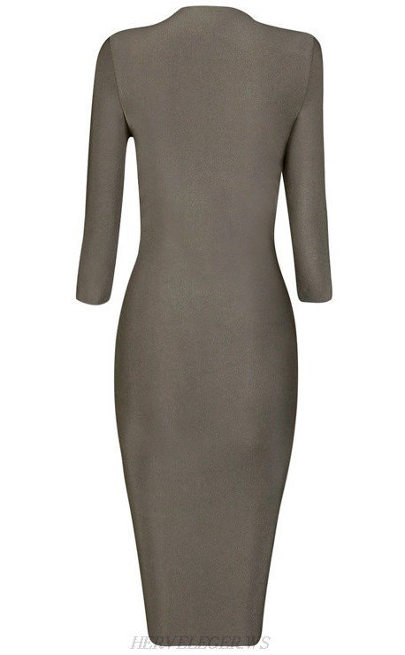 Herve Leger Grey Zipper Embellished Bandage Dress