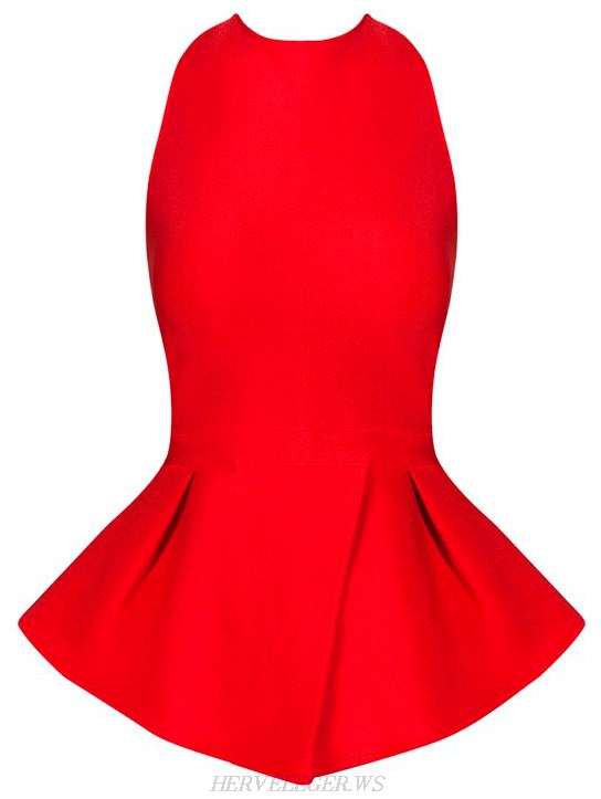 Herve Leger Red Backless Peplum Top