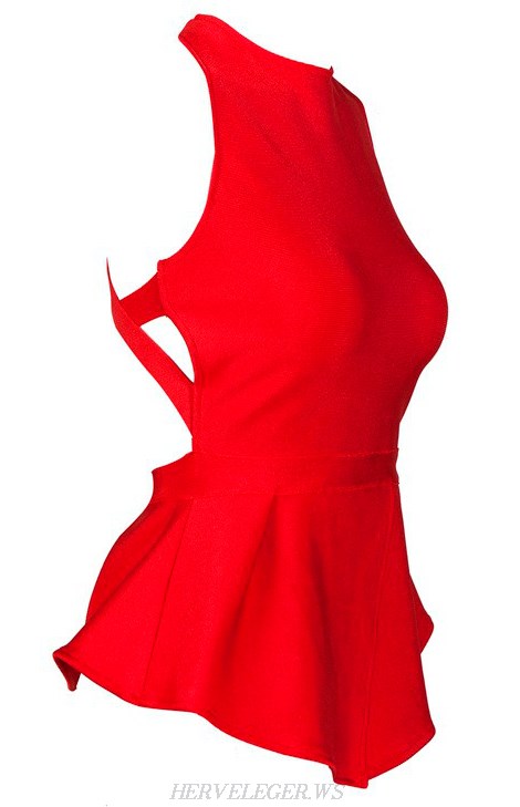 Herve Leger Red Backless Peplum Top