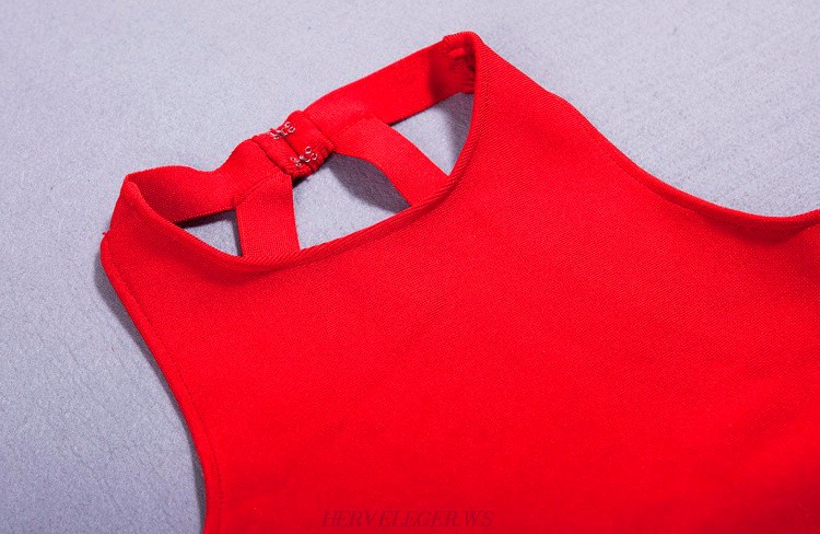 Herve Leger Red Backless Peplum Top