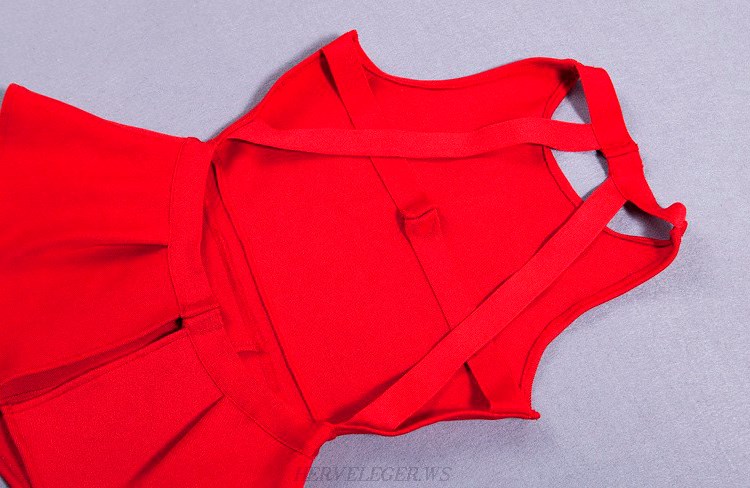 Herve Leger Red Backless Peplum Top