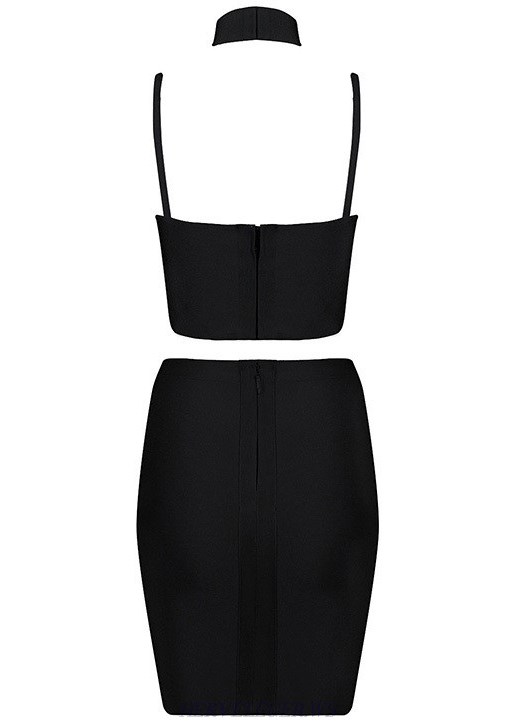 Herve Leger Black Choker Detail Two Piece Dress