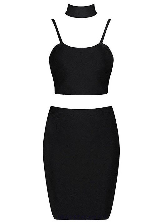 Herve Leger Black Choker Detail Two Piece Dress