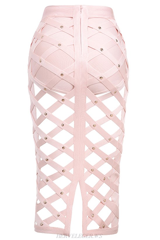 Herve Leger Pink Cut Out Studded Skirt