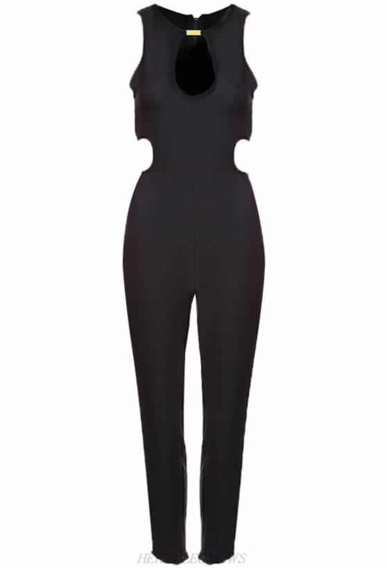 Herve Leger Black Metallic Detail Jumpsuit