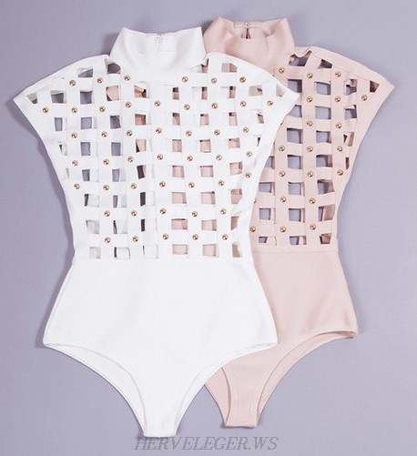 Herve Leger White Studded Caged Bodysuit