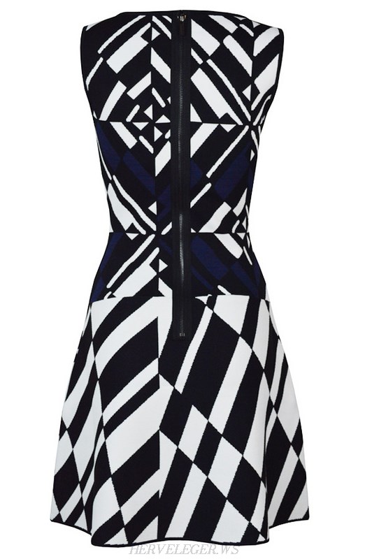 Herve Leger Black And White A Line Geometric Dress