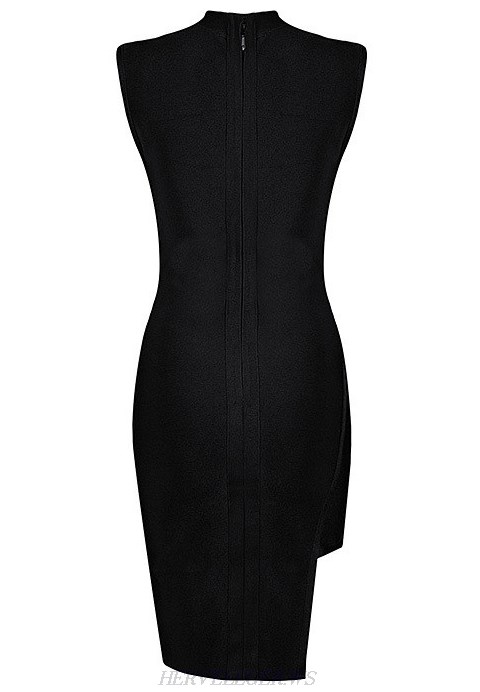 Herve Leger Black Asymmetrical Cut Out Dress