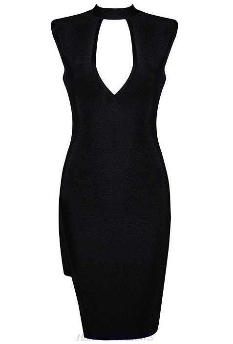 Herve Leger Black Asymmetrical Cut Out Dress