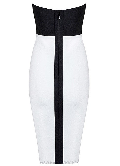 Herve Leger Black And White Bandeau Colorblock Dress