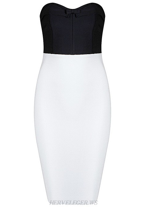 Herve Leger Black And White Bandeau Colorblock Dress