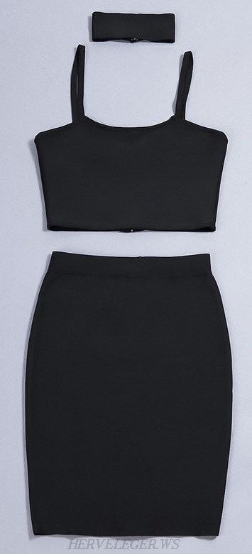 Herve Leger Black Choker Detail Two Piece Dress