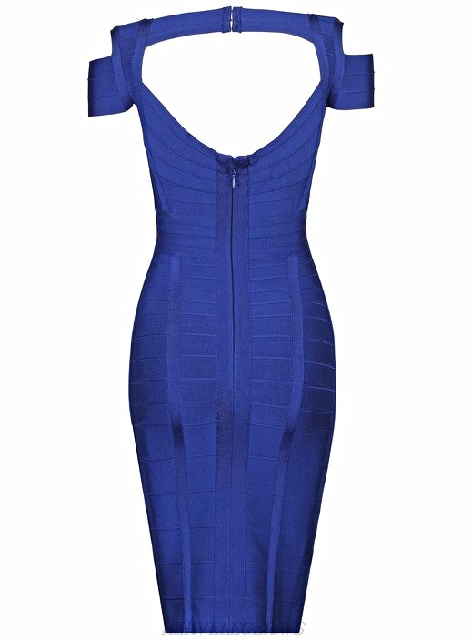 Herve Leger Blue Cut Out Shoulder Dress