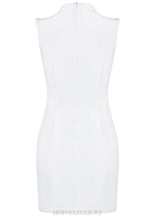 Herve Leger White Embellished Cut Out Dress