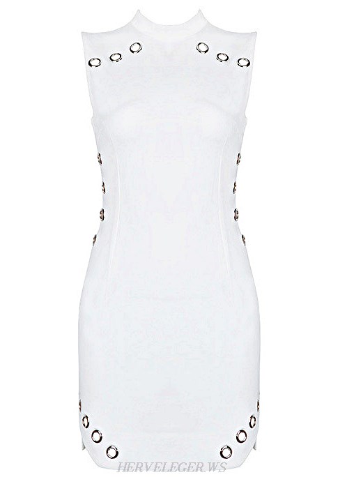 Herve Leger White Embellished Cut Out Dress