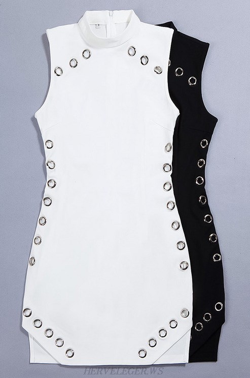 Herve Leger White Embellished Cut Out Dress