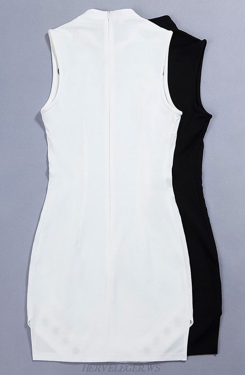 Herve Leger White Embellished Cut Out Dress