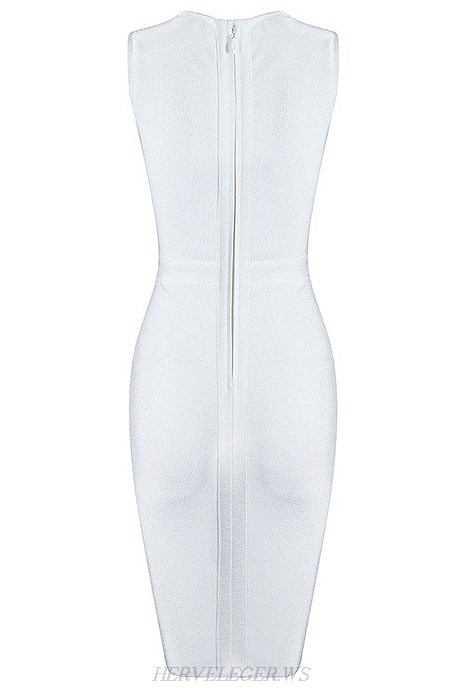 Herve Leger White Geometric Mesh Dress